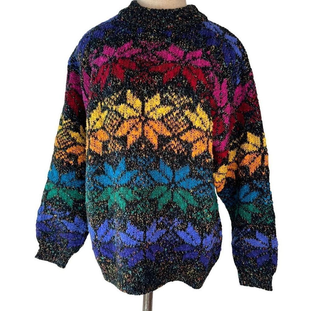 Vintage‎ Career Club Women’s Colorful Snowflake Chunky Knit Boho Sweater 80s 90s